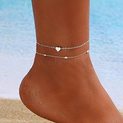 Alloy Double/Multi Layer Chain Anklets for Women, Platinum, 9-1/8 inch(230mm)(WG9DD83-02)