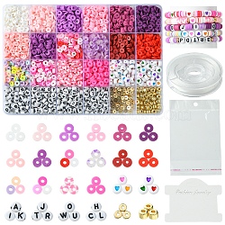 Handmade Polymer Clay Heishi Bead DIY Jewelry Kits, with Heart & Letter Acrylic Beads, Mixed Color, 6~75x0.5~96mm, Hole: 1.8~2mm(DIY-FS0006-69)