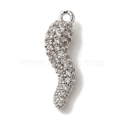 Rack Plating Brass Micro Pave Cubic Zirconia Pendant, Cadmium Free & Lead Free, Long-Lasting Plated, Horn of Plenty/Italian Horn Cornicello Charms, Platinum, 18x5.5x4mm, Hole: 1.2mm(KK-A229-03B-P)