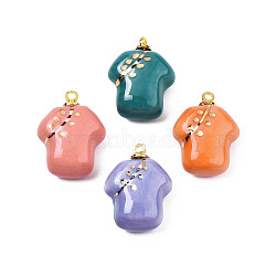 Handmade Porcelain Pendants, with Golden Plated Brass Findings, T-Shirt, Mixed Color, 19.5x13.5~15x7.5~8.5mm, Hole: 1.5mm(PORC-T006-53)