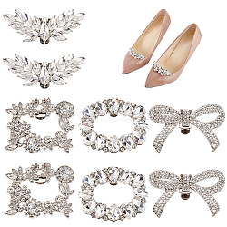 GOMAKERER 8Pcs 4 Styles Alloy Rhinestone Shoe Decoration, Detachable Shoe Buckle Clip, Mixed Shapes, Platinum, 29~49x61~67x5~12mm, 2pcs/style(FIND-GO0002-26)