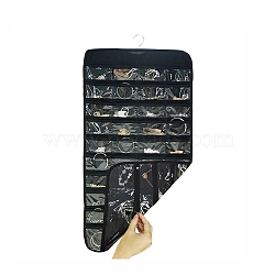 Non-Woven Fabrics Jewelry Hanging Bag, Wall Shelf Wardrobe Jewelry Roll, with Rotating Hook and Transparent PVC 80 Grids, Rectangle, Black, 84.5x42.5x0.4cm(AJEW-B009-02C)