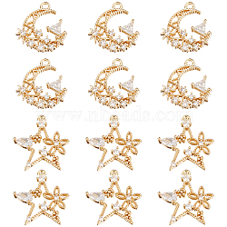 Nbeads 12Pcs 2 Styles Brass Micro Pave Cubic Zirconia Pendants, Mixed Shapes, Real 18K Gold Plated, 6pcs/style(ZIRC-NB0001-52G)