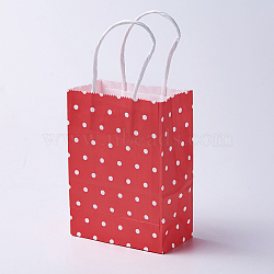 kraft Paper Bags, with Handles, Gift Bags, Shopping Bags, Rectangle, Polka Dot Pattern, Red, 21x15x8cm(CARB-E002-S-R04)