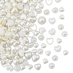 HOBBIESAY ABS Plastic Imitation Pearls Cabochons, Heart & Half Round, Beige, 7.5~12.5x7.5~12.5x2~4.5mm, about 460pcs/bag, 1.5 bags/box(MRMJ-HY0001-16)