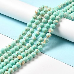 Synthetic Turquoise and Sea Shell Assembled Beads Strands, Dyed, Round, Aquamarine, 4mm, Hole: 0.6mm, about 92pcs/strand, 15.55''(39.5cm)(G-D482-01A-08)