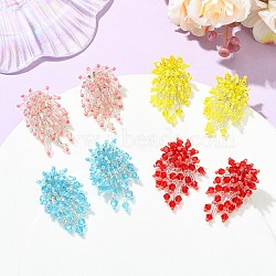 Glass Seed Braided Beaded Flower Stud Earrings, 304 Stainless Steel Stud Earrings for Women, Mixed Color, 41~43.5x26~28mm, 4pairs/set(EJEW-MZ00736)