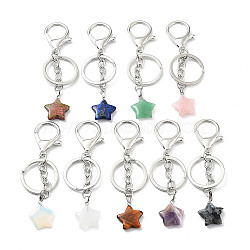 Natural & Synthetic Mixed Gemstone Keychain, with Platinum Plated Iron Split Key Rings, Star, 9.8cm(KEYC-M022-02)