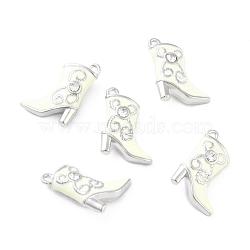 Alloy Enamel Pendants, Cadmium Free & Lead Free, with Rhinestones, Platinum Color, Boot, White, about 16mm wide, 21mm long, hole: 1mm(E516-7)