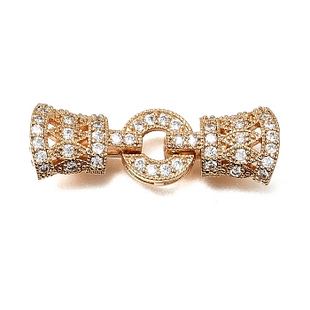 Brass Micro Pave Clear Cubic Zirconia Fold Over Clasps, Ring, Nickel Free, Real 18K Gold Plated, 38.5mm