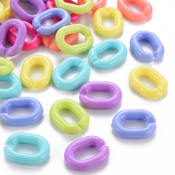 Opaque Acrylic Linking Rings, Quick Link Connectors, for Cross Chains Making, Oval, Mixed Color, 19.5x14x4mm, Inner Diameter: 5.5x11mm, about 750pcs/500g