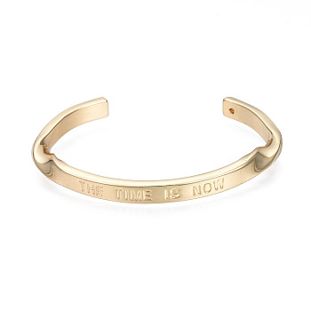 Word The Time is Now Brass Open Cuff Bangle for Women, Golden, Inner Diameter: 2x2-3/8 inch(5.1x6.1cm)