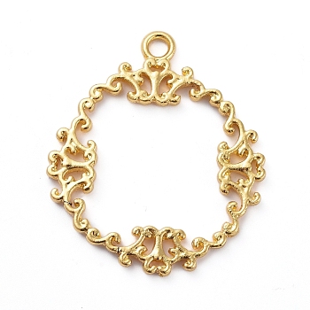 Rack Plating Zinc Alloy Open Back Bezel Pendants, For DIY UV Resin, Epoxy Resin, Pressed Flower Jewelry, Circular Lace, Golden, 36x31x2mm, Hole: 2.5mm