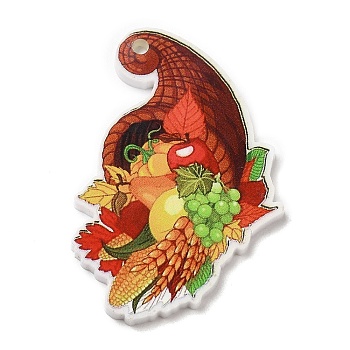 Thanksgiving Day Themed Opaque Printed Acrylic Pendants, Food, 33x36x2.5mm, Hole: 2mm