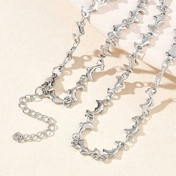 304 Stainless Steel Dolphin Link Chain Necklaces for Women, Tarnish Free, Stainless Steel Color, 15.75 inch(40cm)