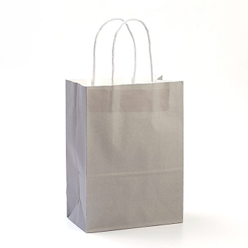 Pure Color Kraft Paper Bags, Gift Bags, Shopping Bags, with Paper Twine Handles, Rectangle, Gray, 15x11x6cm