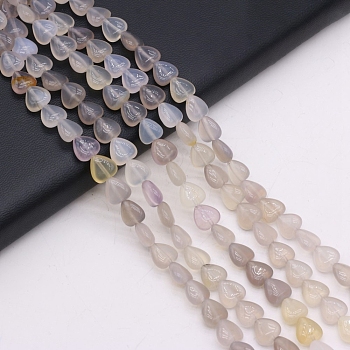 Natural Grey Agate Beads Strands, Heart, 10x10mm, about 38pcs/strand