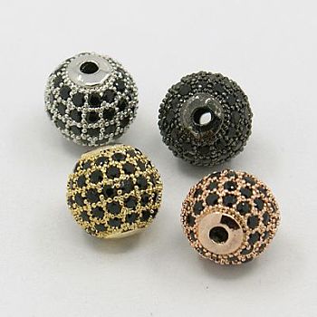 Brass Cubic Zirconia Beads, Round, Mixed Color, 10mm, Hole: 1.5mm