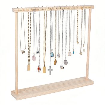 2Pcs Wood Necklace Organizer Display Stands, with 36Pcs Golden Tone Metal Hooks, Rectangle, PapayaWhip, 40x7.5x41cm
