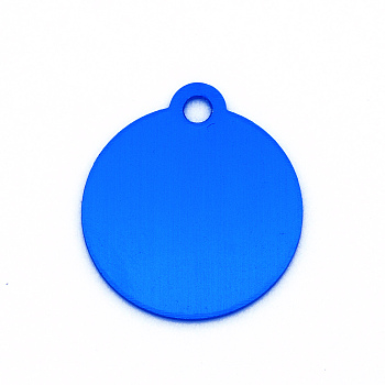 Colored Aluminum Pendants, Laser Cut, Double Sided Dog Pet Name Phone Number ID Tag Charm, Flat Round, Blue, 36x31.5x1mm, Hole: 3mm