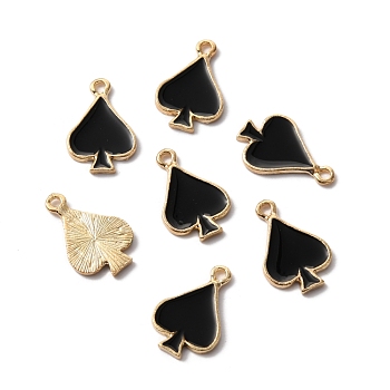 Alloy Enamel Pendants, Playing Cards Style, Golden, Spade, Black, 18.5x12x2mm, Hole: 1.8mm