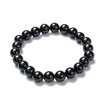 Natural Obsidian Stretch Beaded Bracelets, Round, Inner Diameter: 2-1/8 inch(5.5cm), Beads: 8~9mm