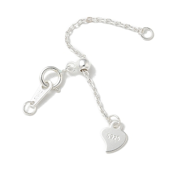 S925 Sterling Silver Chain Extender, End Chains, Heart, 925 Sterling Silver Plated, 70mm