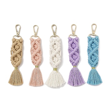 Handmade Macrame Nylon Thread Pendant Decorations, Alloy Clasps Charms for Bag or Keychain Ornaments, Rectangle, Mixed Color, 170mm