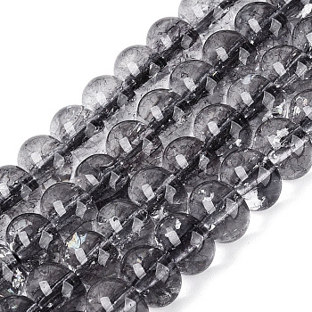 Crackle Transparent Glass Beads Strands, Rondelle, Black, 9.5~10x6.5~7.5mm, Hole: 1.4~1.6mm, about 53~54pcs/strand, 14.57~14.96''(37~38cm)