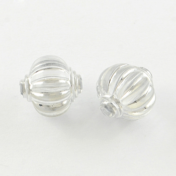 Lantern Plating Transparent Acrylic Beads, Silver Metal Enlaced, Clear, 14mm, Hole: 2mm, about 402pcs/500g