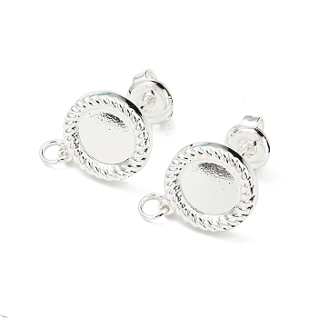 304 Stainless Steel Stud Earring Findings, Earring Setting for Enamel, with Jump Rings and Ear Nuts, Flat Round, 925 Sterling Silver Plated, 13.5x11.5mm, Hole: 2.8mm, Pin: 0.7mm, Tray: 7.5mm