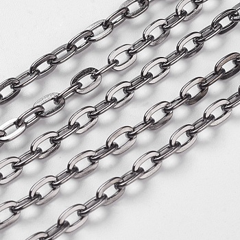 Iron Cable Chains, Unwelded, with Spool, Flat Oval, Cadmium Free & Lead Free, Gunmetal, 5.9x3.9x1mm, about 164.04 Feet(50m)/roll