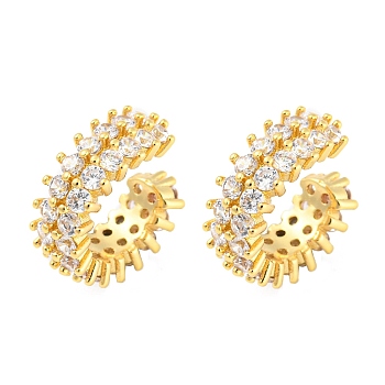 Rack Plating Brass Cubic Zirconia Cuff Earrings, Long-Lasting Plated, Lead Free & Cadmium Free, Real 18K Gold Plated, 13x5mm