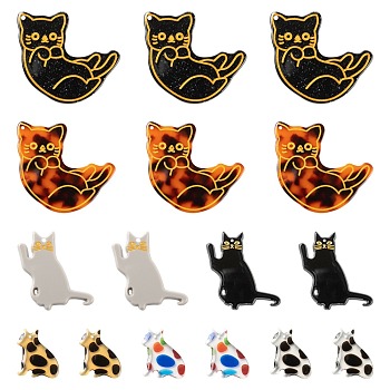 Cat/Kitten Pendant Kit for DIY Jewelry Making Finding Kit, Including Epoxy Resin & Cellulose Acetate(Resin) & Acrylic Pendants, Mixed Color, 23.5~39x20~35x2~2.5mm, Hole: 0.8~1.5mm, 14pcs/box