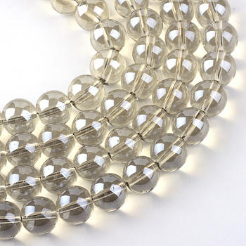 Electroplate Glass Beads Strands, Rainbow Plated, Round, Pale Goldenrod, 7.5x8.5mm, Hole: 1mm, about 100~104pcs/strand, 70~74cm