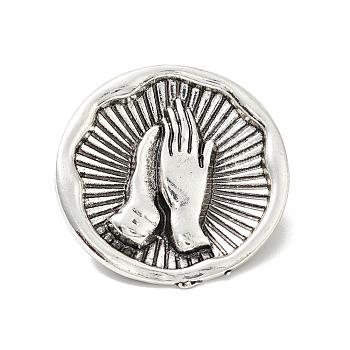 Alloy Praying Hand Badge Pin for Backpack Clothes, Antique Silver, 25x5mm