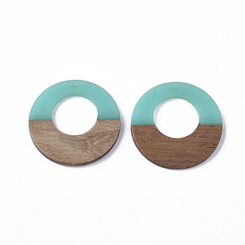 Resin & Wood Pendants, Ring, Dark Turquoise, 38x3.5mm, Hole: 2mm