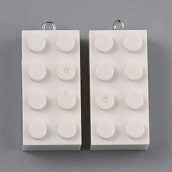 Opaque Acrylic Pendants, with Platinum Iron Loop, Long Rectangle Building Block Charms, Old Lace, 36x16x11.5mm, Hole: 1.5mm