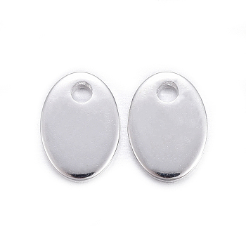 201 Stainless Steel Charms, Stamping Blank Tag, Oval, Silver Color Plated, 7x5x0.8mm, Hole: 1mm