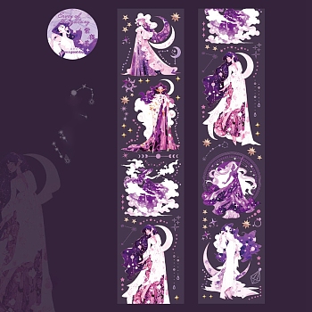 Moon Goddess Theme PET Waterproof Decorative Adhesive Tapes for DIY Scrapbooking, Medium Purple, 50x0.1mm, 2m/roll