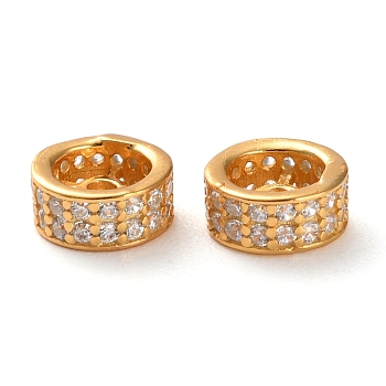 925 Sterling Silver Beadss, Cubic Zirconia Spacer Beads, Column, Real 18K Gold Plated, 6x3mm, Hole: 1.2mm