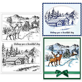Custom PVC Plastic Clear Stamps, for DIY Scrapbooking, Photo Album Decorative, Cards Making, Deer, 160x110x3mm