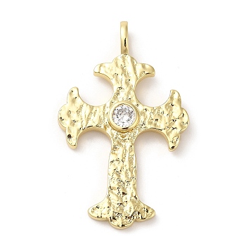 Brass Micro Pave Clear Cubic Zirconia Pendants, Lead Free & Cadmium Free, Cross, Real 18K Gold Plated, 41x25x2.5mm, Hole: 4X2mm