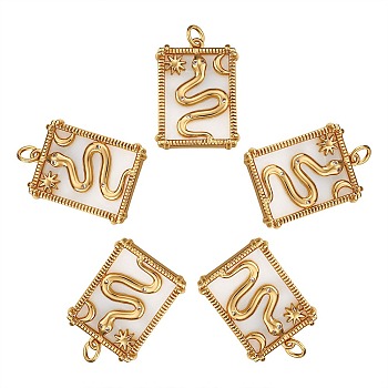 5Pcs Brass Micro Pave Clear Cubic Zirconia Pendants, with Natural Shell, Long-Lasting Plated, Rectangle with Snake & Sun & Moon, Real 18K Gold Plated, 24x16x2.5mm, Hole: 3mm