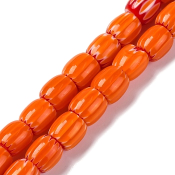 Handmade Lampwork Beads Strands, Rarrel, Orange Red, 8x7.5mm, Hole: 1.2mm, about 47pcs/strand, 14.69''(37.3cm)