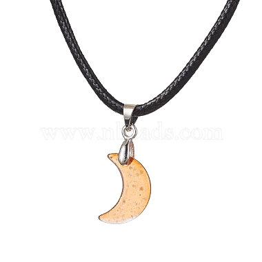 Glass Crescent Moon Pendant Necklaces(NJEW-JN04579)-3