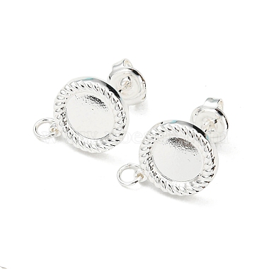 925 Sterling Silver Plated Flat Round 304 Stainless Steel Earring Settings