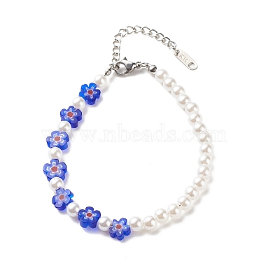 Perle d'imitation en plastique et perles de verre millefiori bracelet collier(SJEW-JS01239)-6