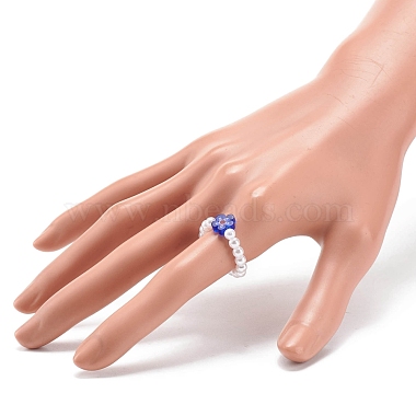 Plastic Imitation Pearl & Millefiori Glass Beaded Finger Ring for Women(RJEW-JR00484)-3