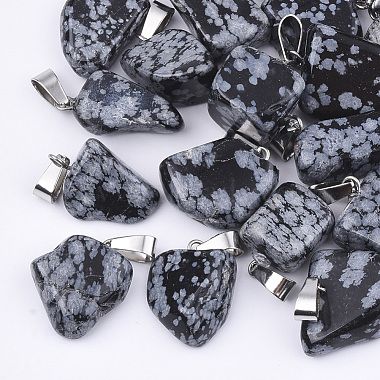 Stainless Steel Color Nuggets Snowflake Obsidian Pendants